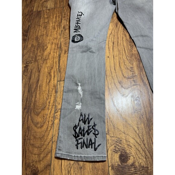 Ninth Hall Rogue Tapered Skinny Jeans Gray Smoke Print Distressed Streetwear 38 - Picture 11 of 12